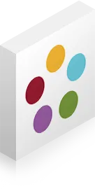 Five colored oval shapes arranged in a circular pattern on a white surface.