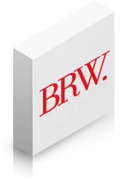 White rectangular block with the red letters BRW. printed on the front.