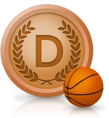 Bronze medal with letter D in the center and a basketball beside it.