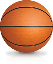 Close-up of an orange basketball with black lines on a reflective surface.