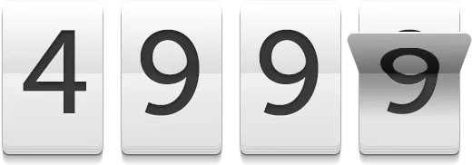 A number counter showing the digits 4999 with the last digit flipping from 9 to 0.