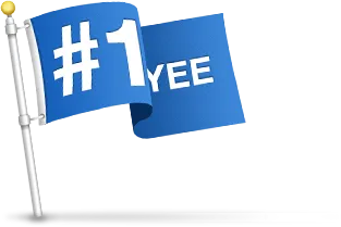 Blue flag with white text reading '#1 Employee' on a silver flagpole.