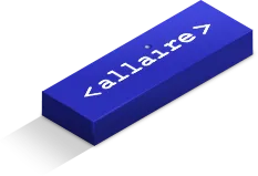 Blue 3D rectangular block with white text '<allaire>' on top.
