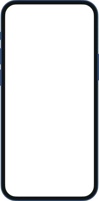 Front view of a black smartphone with a blank white screen and rounded edges.