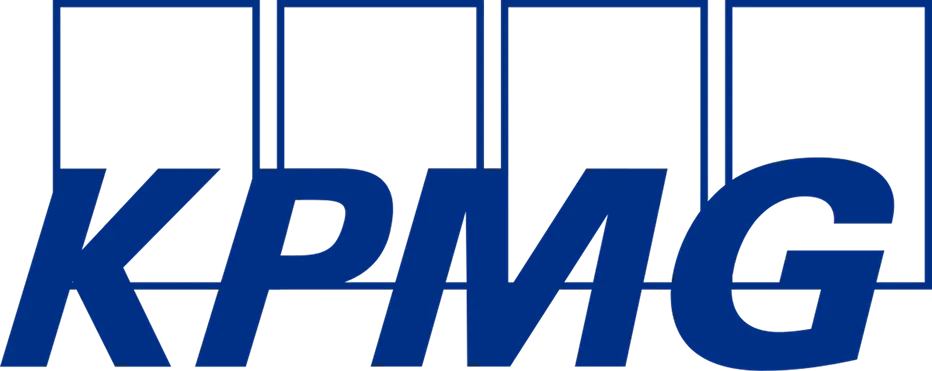 KPMG logo in dark blue with four square shapes above the letters.