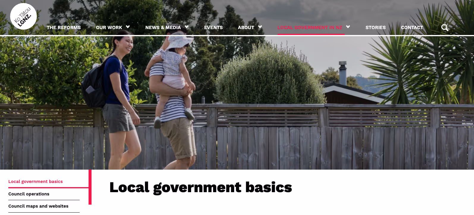 a website for community governance. There is a background photo of a sea and cliffs with a soft sun glow. 