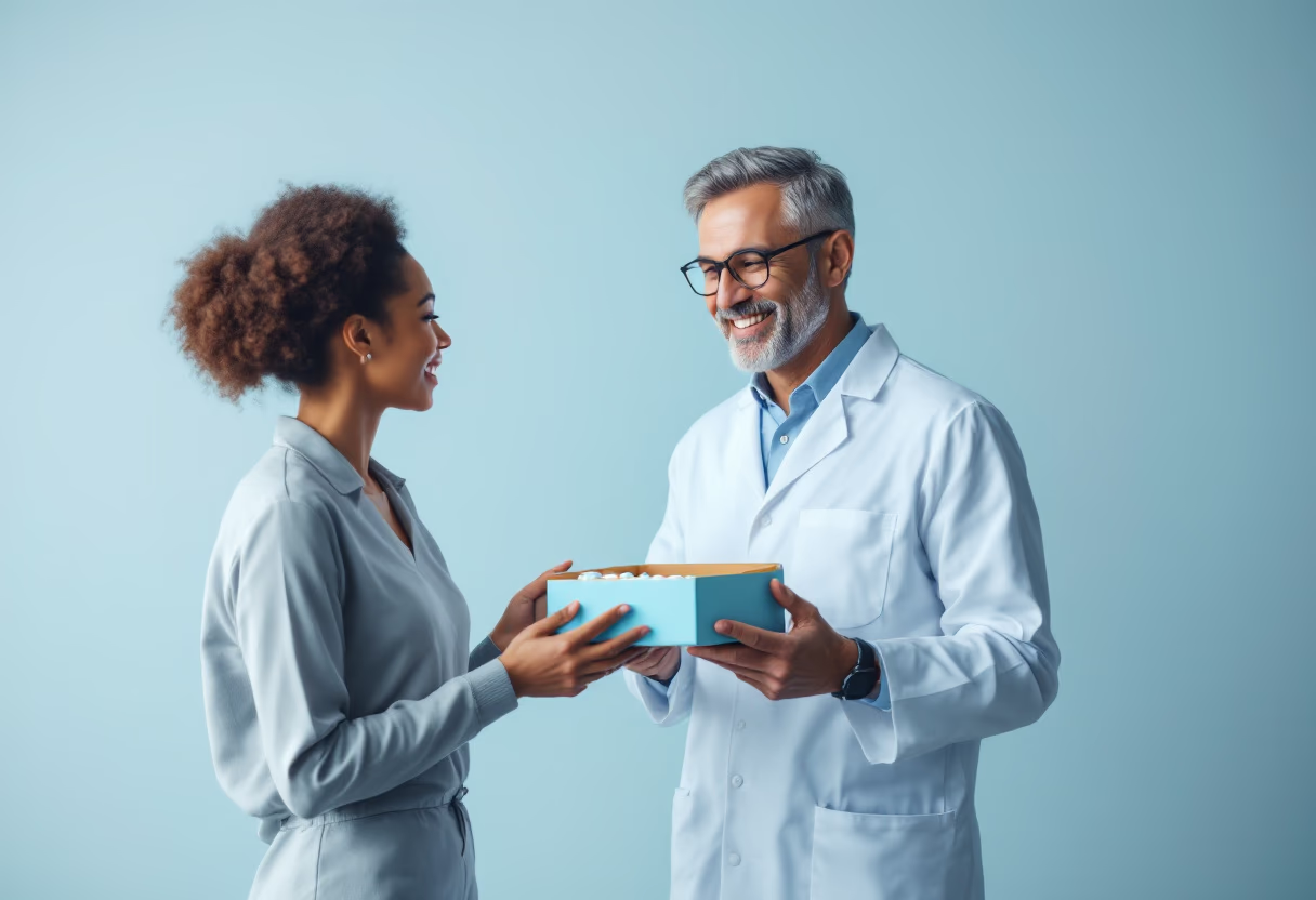 high resolution 4k photo of pharmacist providing advice to a customer on their medication
