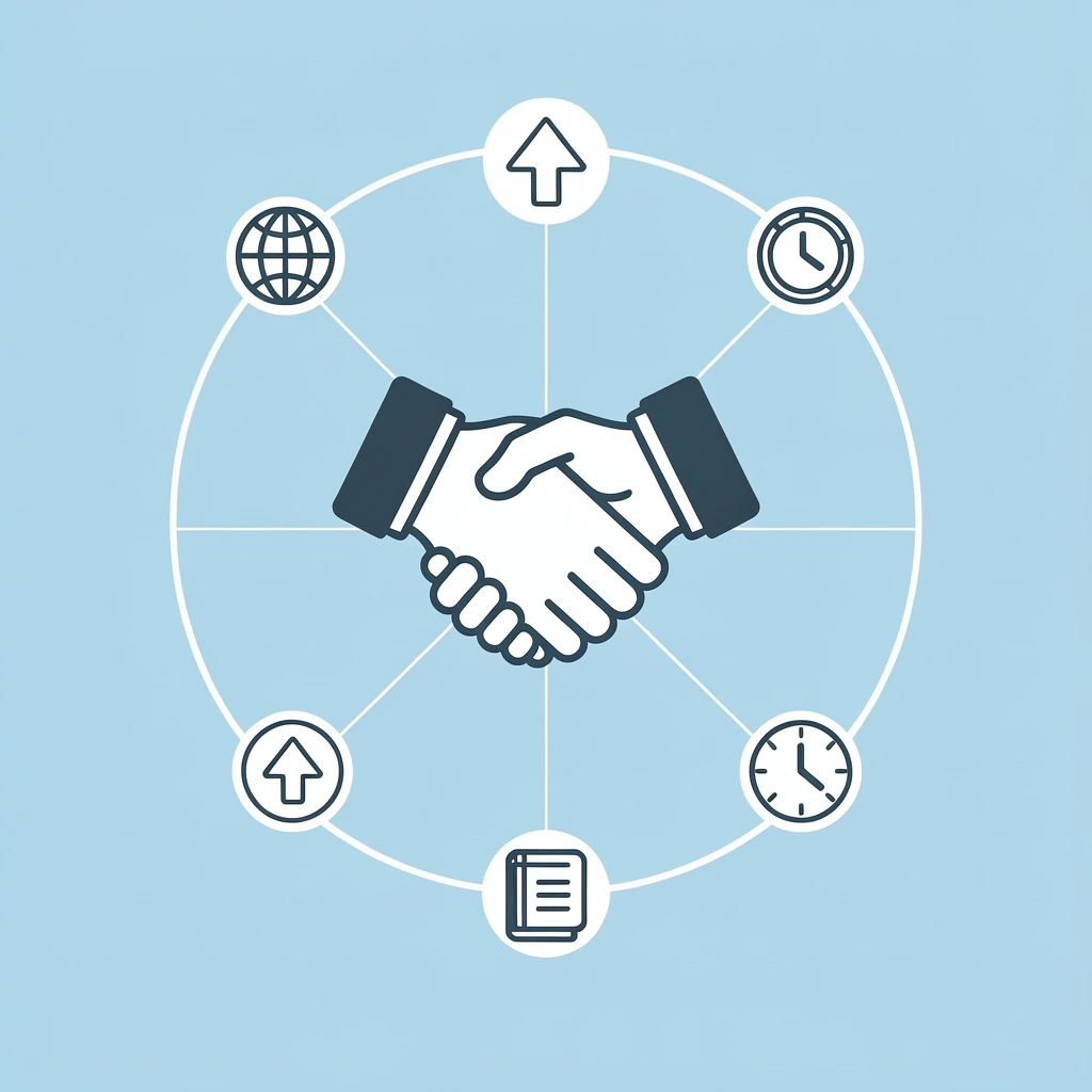 Central icon of a prop firm connecting to global markets, trading tools, and financial opportunities