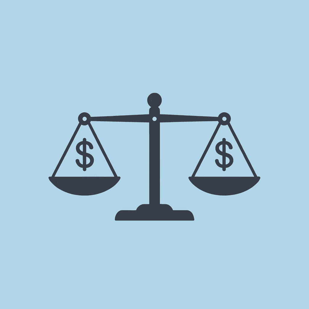  Balance scale comparing trading program selection factors on each side