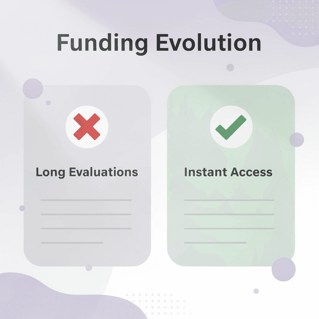 Before and after comparison showing evolution from long evaluations to instant access