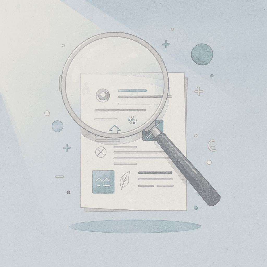 Magnifying glass examining market data representing backtesting analysis