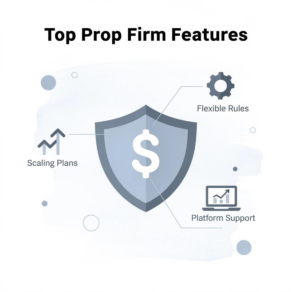 Shield badge showing top prop firm features