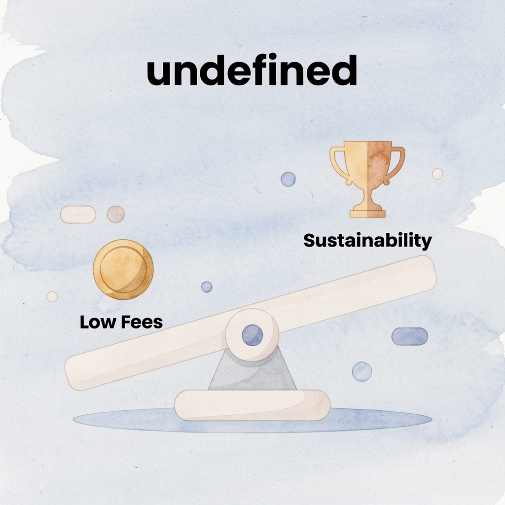 Balance scale comparing low fees versus long-term sustainability
