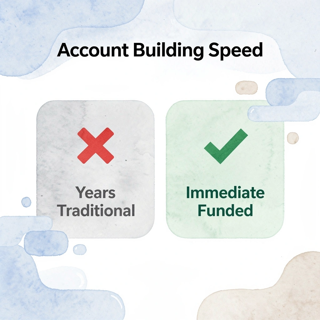 Before and after comparison showing traditional vs funded account building speed