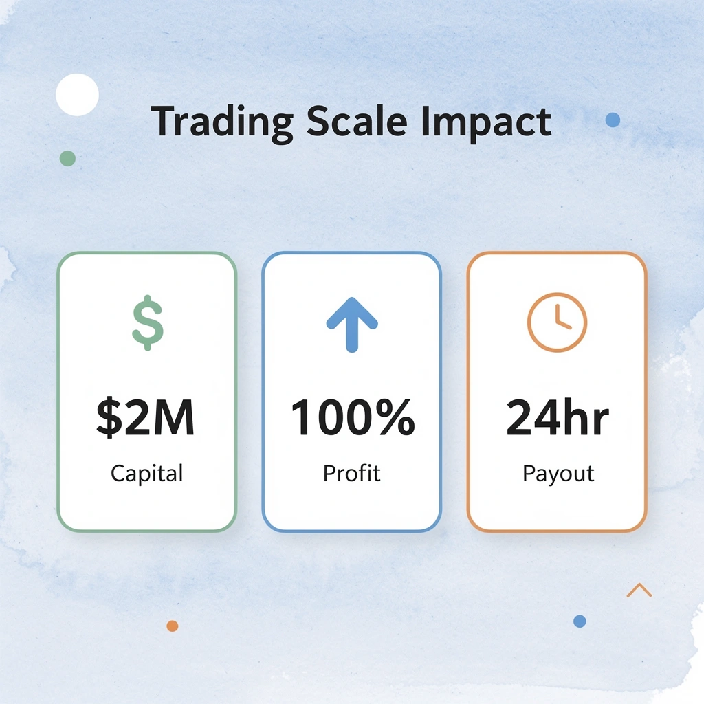 Infographic showing key trading metrics and benefits