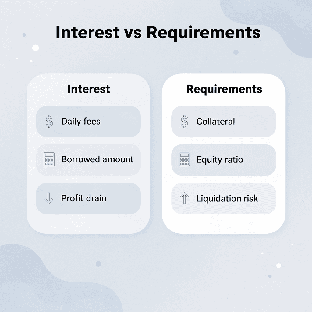 Comparison table of margin interest versus margin requirements
