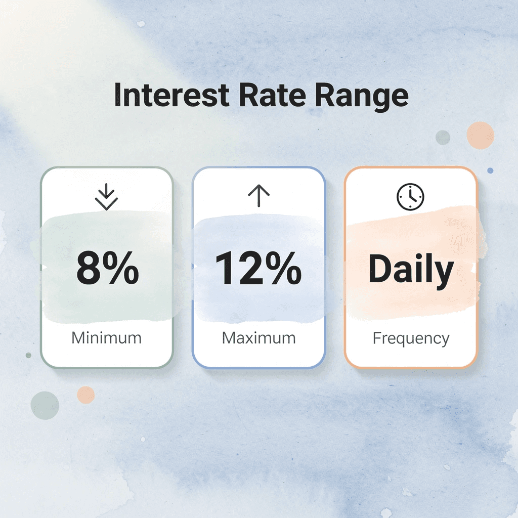 Statistics showing margin interest rate ranges and frequency