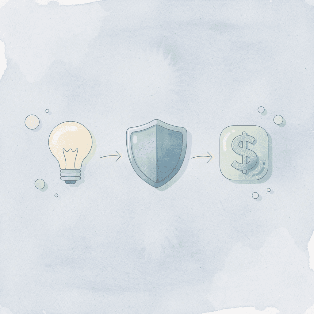 Three icons representing strategy, discipline, and capital for trading success