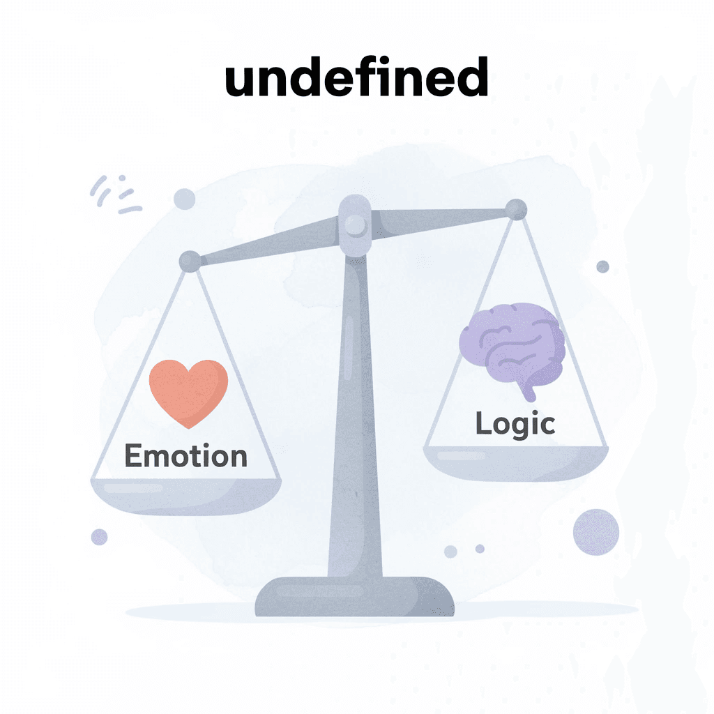 Balance scale weighing emotional vs logical decision making