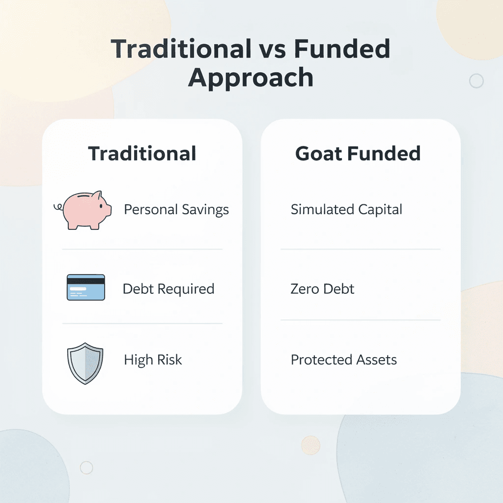 Comparison chart between traditional and Goat Funded Trader approaches