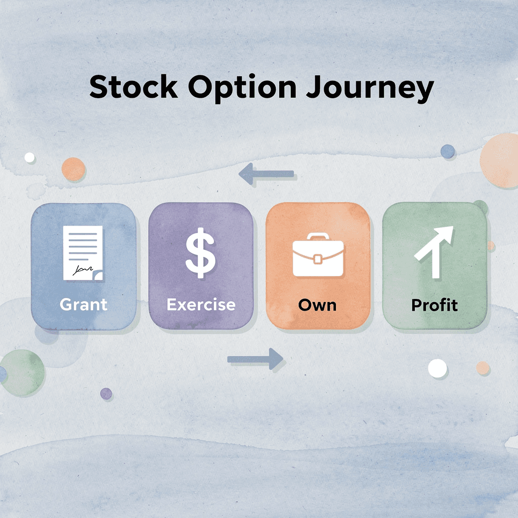 Process flow showing stock option journey from grant to profit
