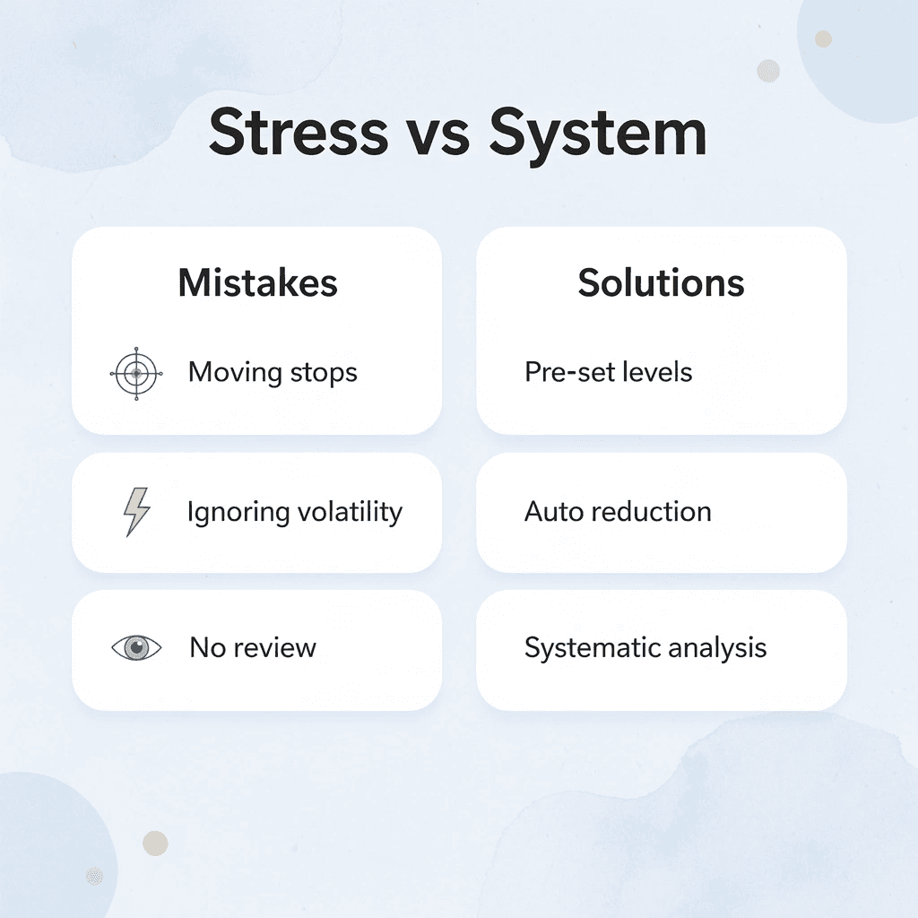 Comparison table showing trading mistakes versus systematic solutions