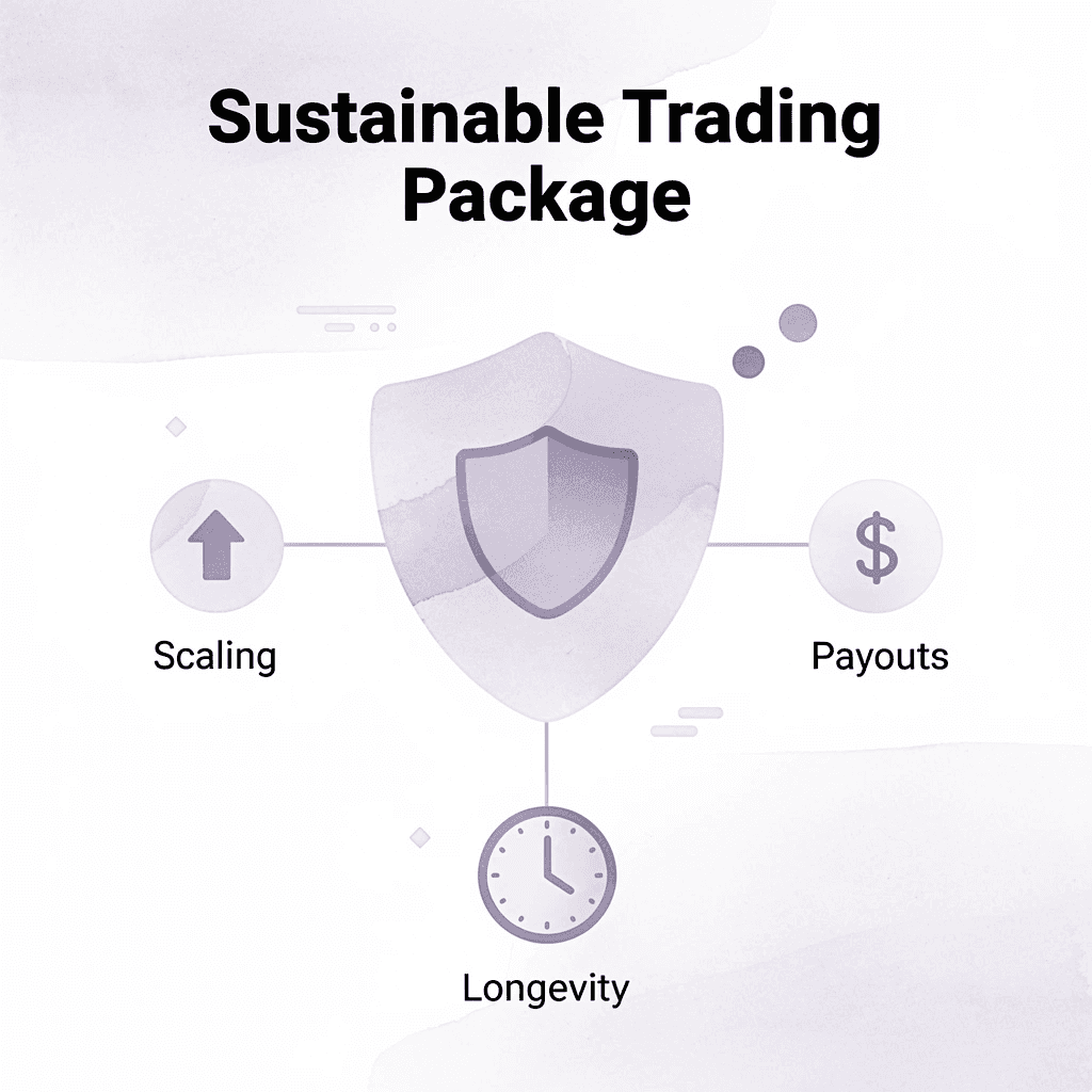Shield badge showing sustainable trading package components