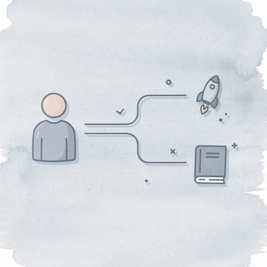 Trader icon splitting into two paths representing different trading outcomes