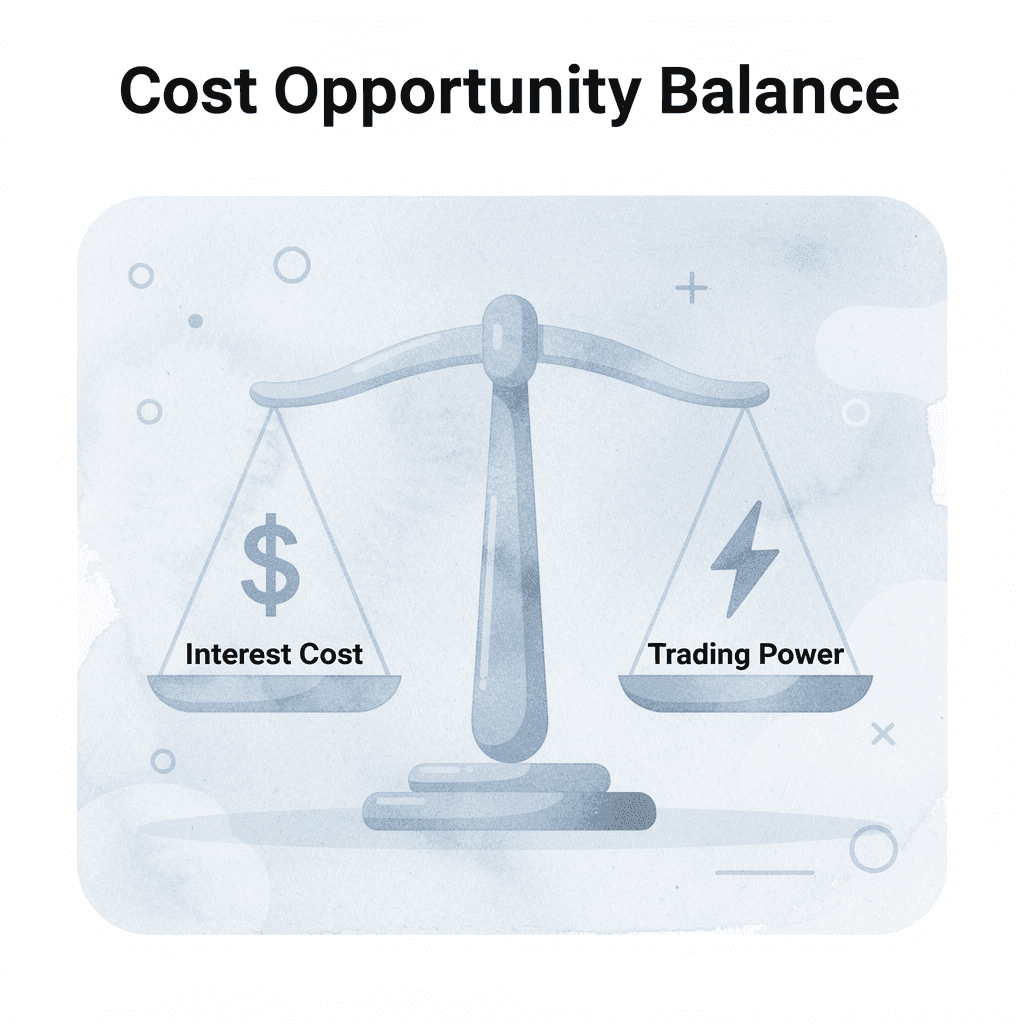  Balance scale showing cost-to-opportunity ratio in margin trading