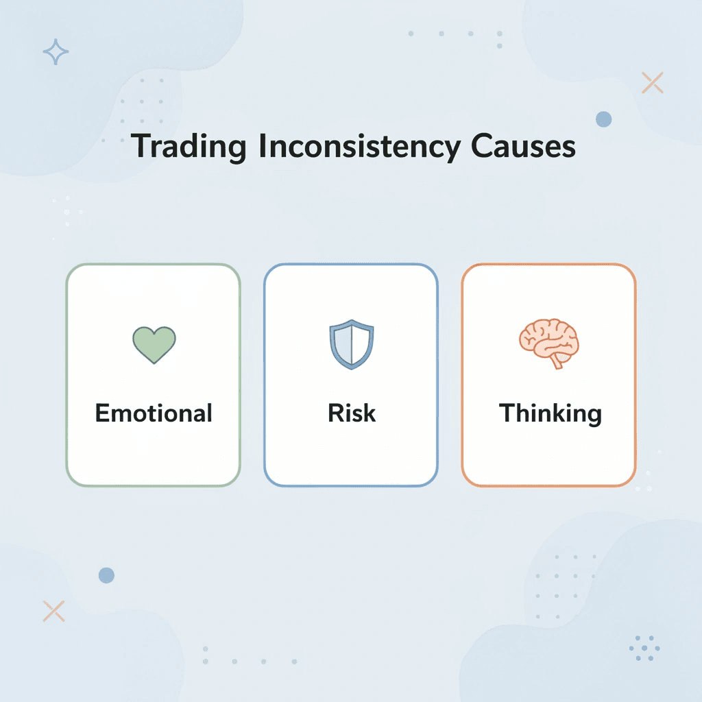Infographic showing three main causes of trading inconsistency