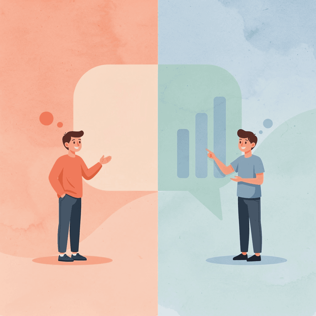 Split scene showing emotional trading versus analytical trading approaches