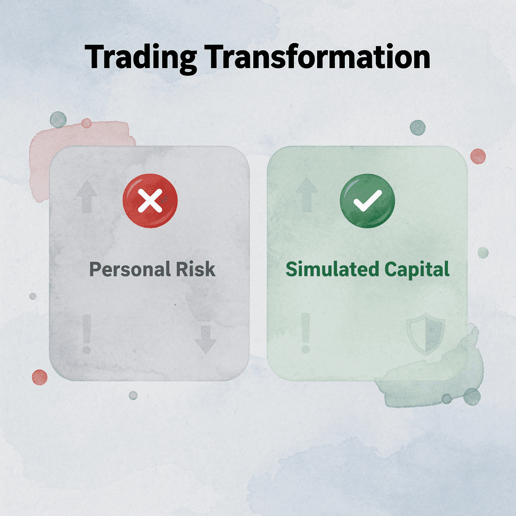  Before and after comparison showing transformation from personal risk to simulated capital trading