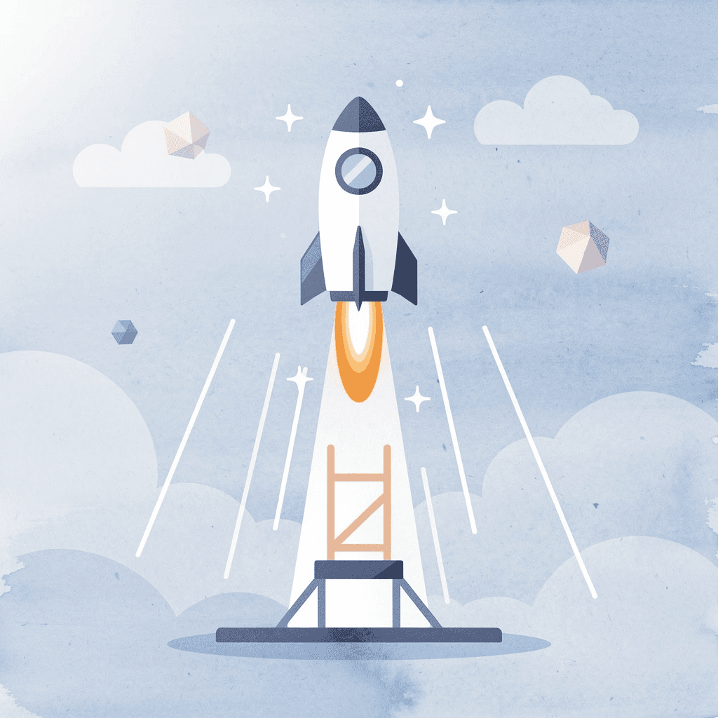 Rocket launching upward representing trader scaling to success