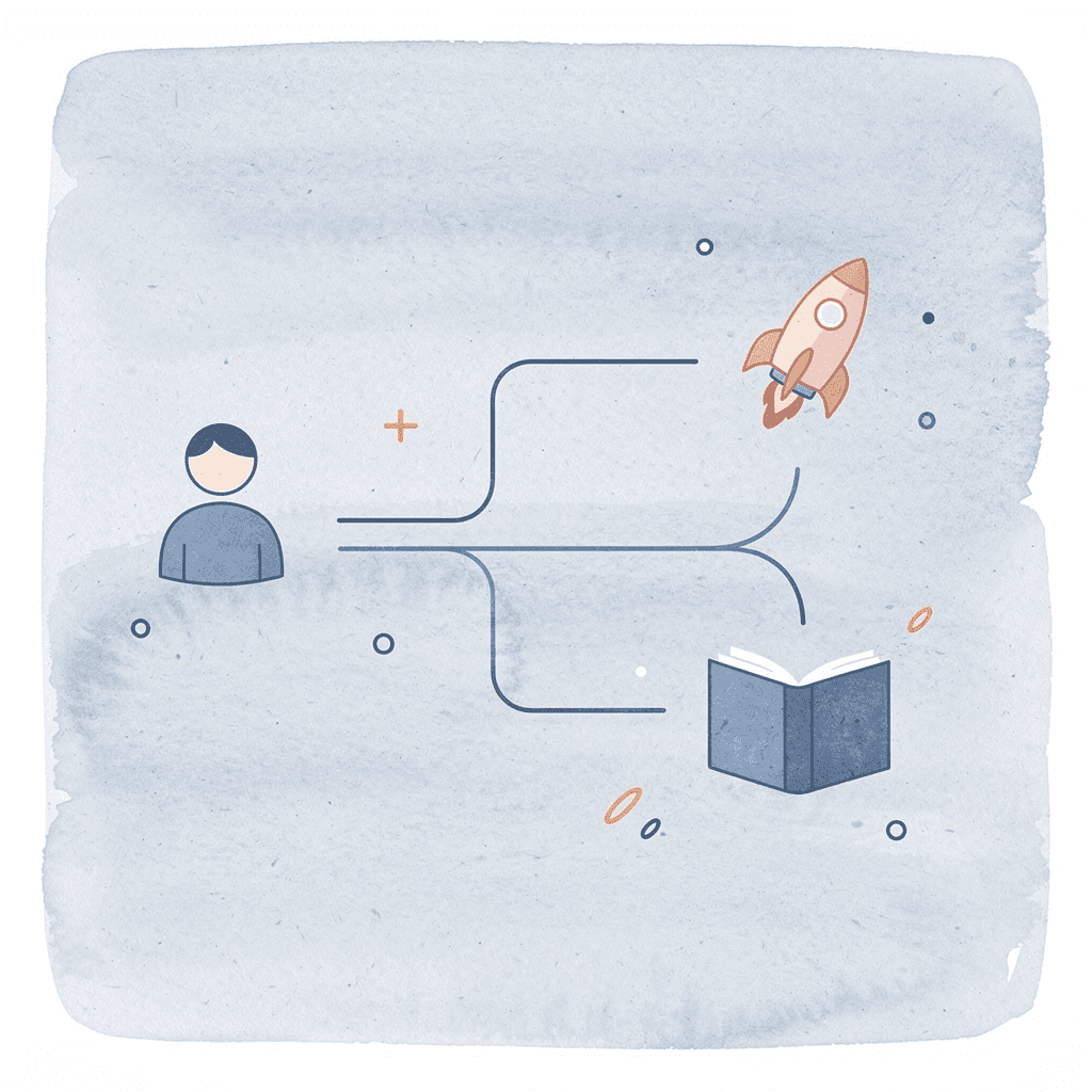 Icon showing trading decision splitting into profit-taking paths