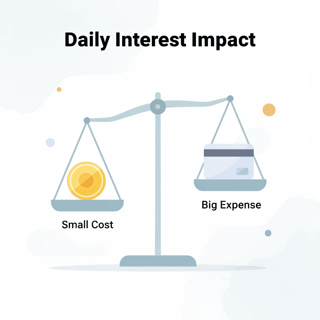 Balance scale showing small borrowing costs versus significant expenses