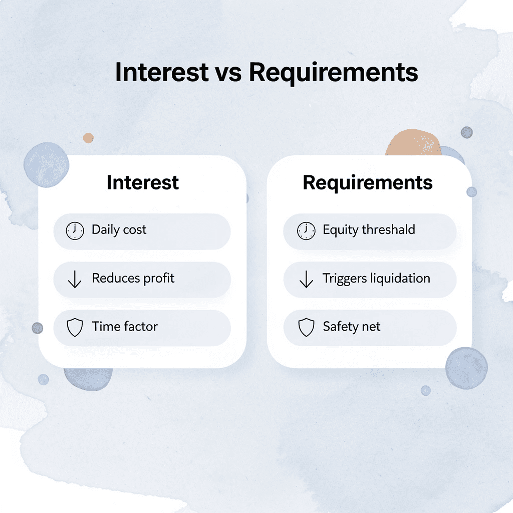 Comparison table of margin interest versus margin requirements