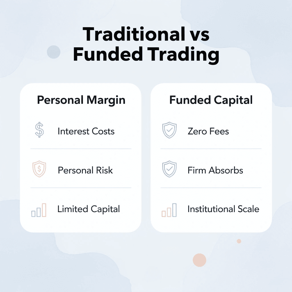 Comparison chart showing traditional margin versus funded trading benefits
