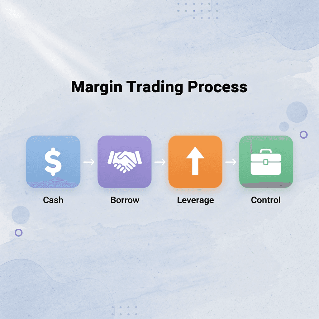 Process flow showing margin trading steps from cash to control
