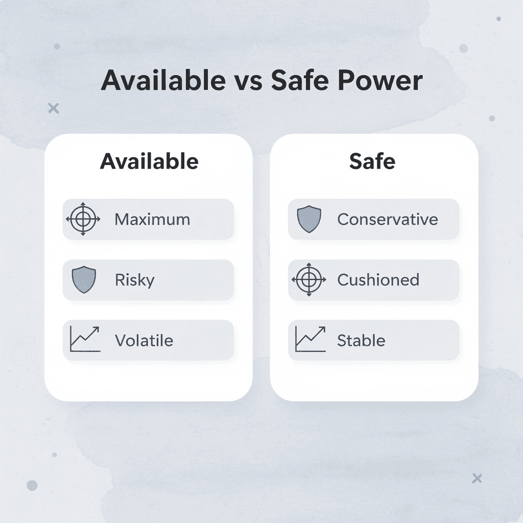 Comparison between available buying power and safe buying power