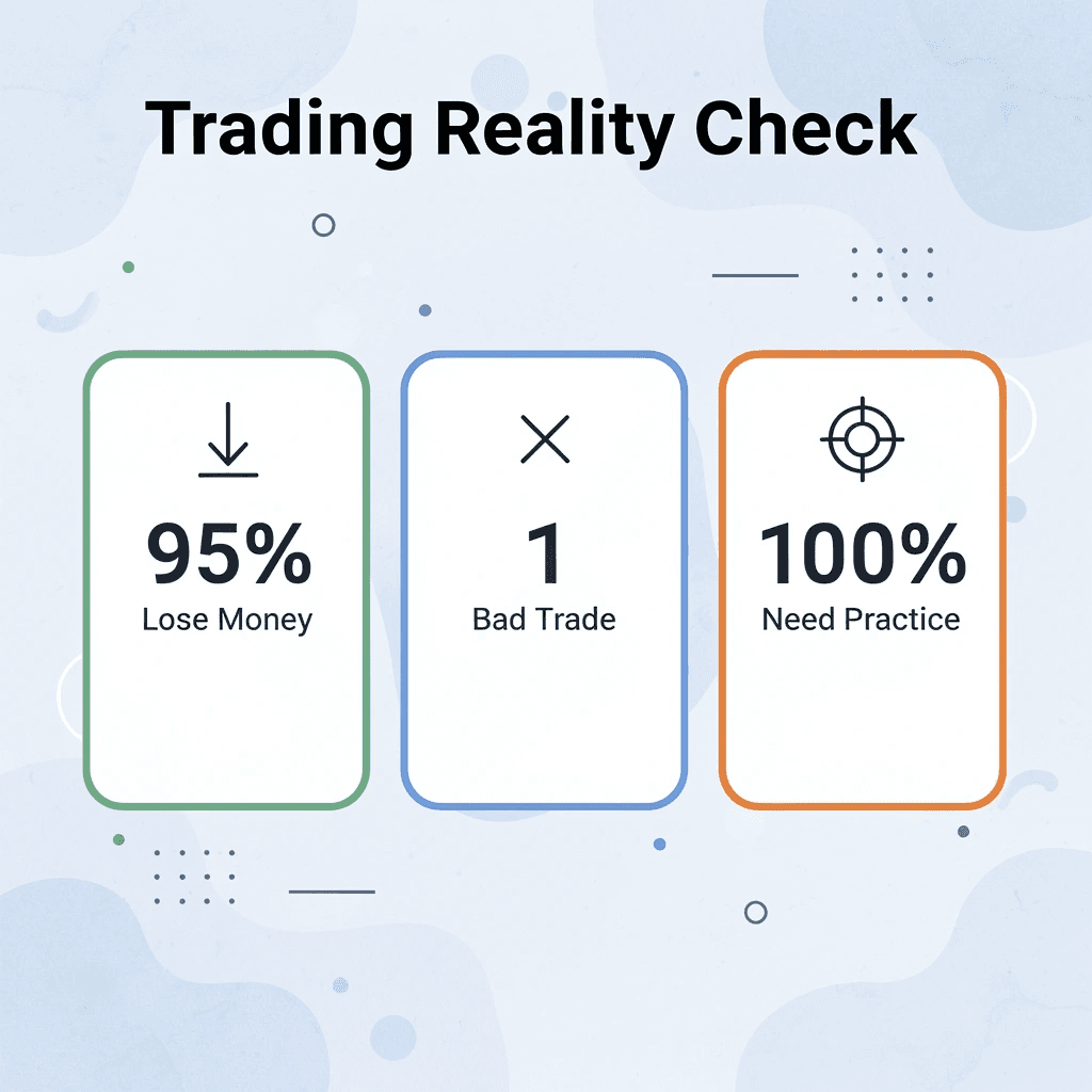 Statistics showing trading failure rates and position sizing importance