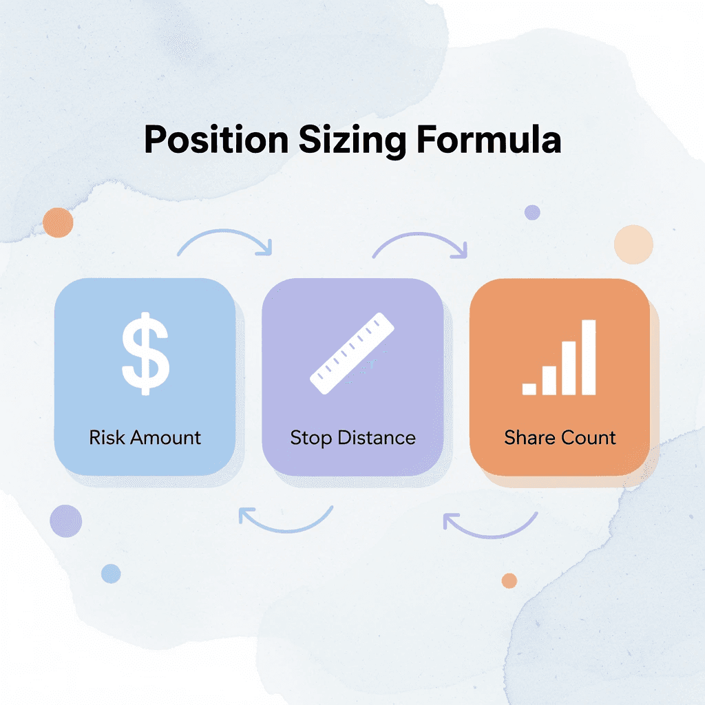 Process flow showing position sizing formula steps