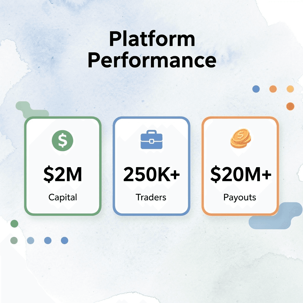 Platform performance metrics showing capital, traders, and payouts