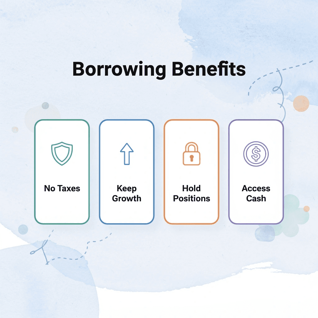 Infographic showing four key benefits of borrowing against stocks
