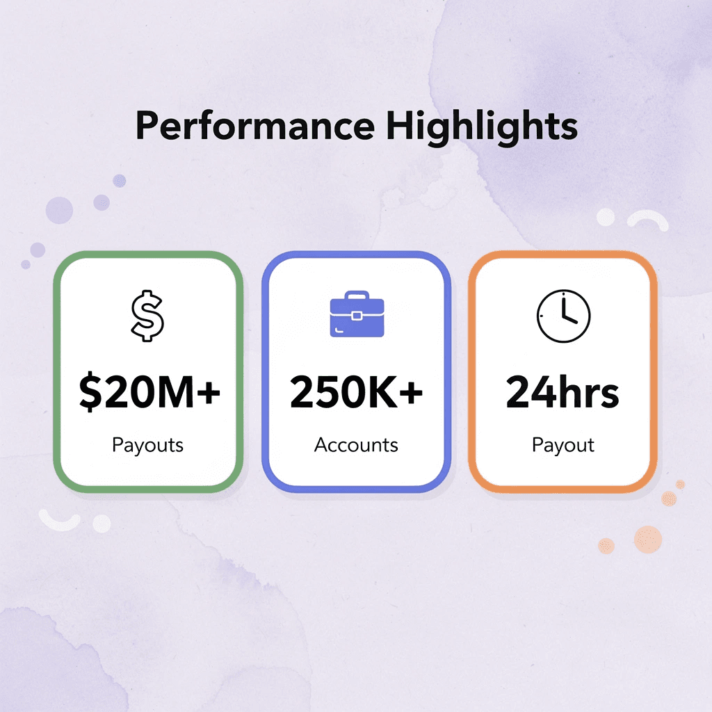 Key performance metrics showing payouts, accounts, and payout timeframe