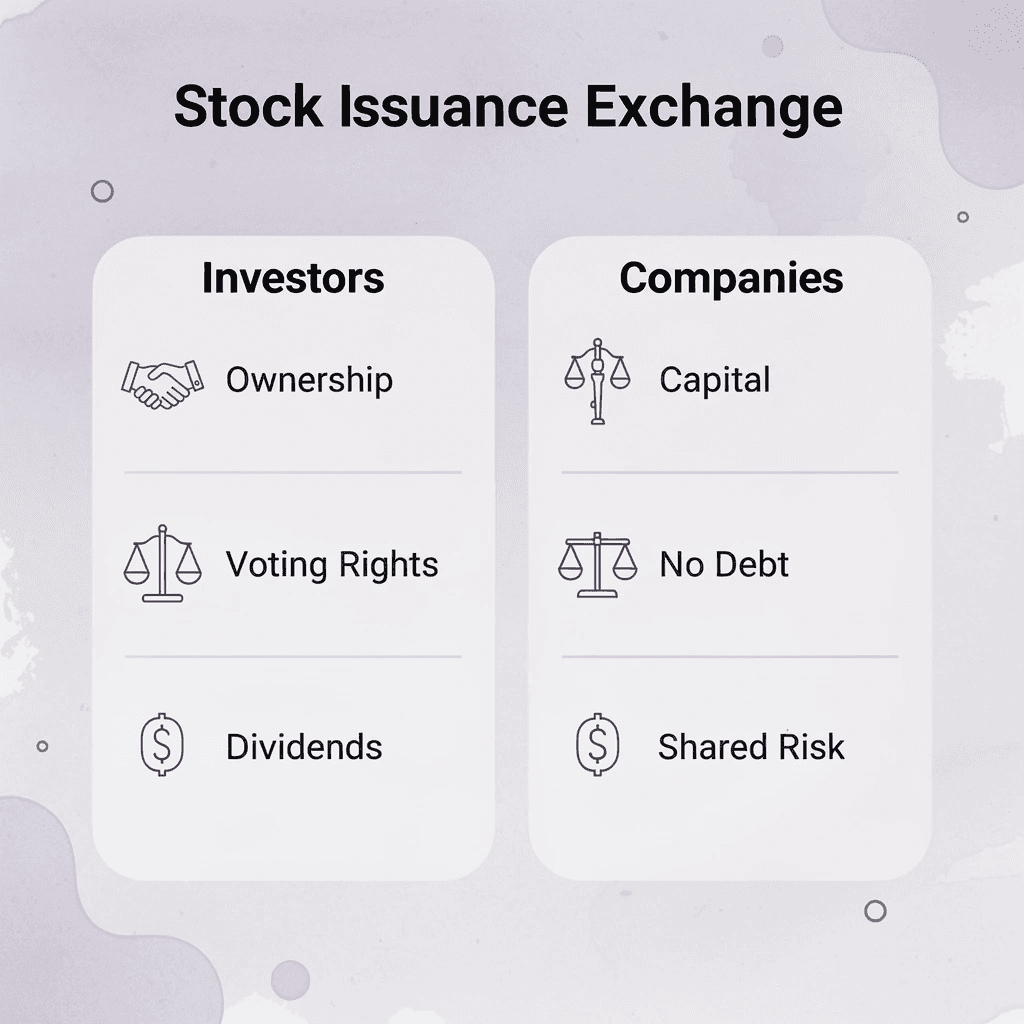 Comparison showing what investors and companies each receive from stock issuance