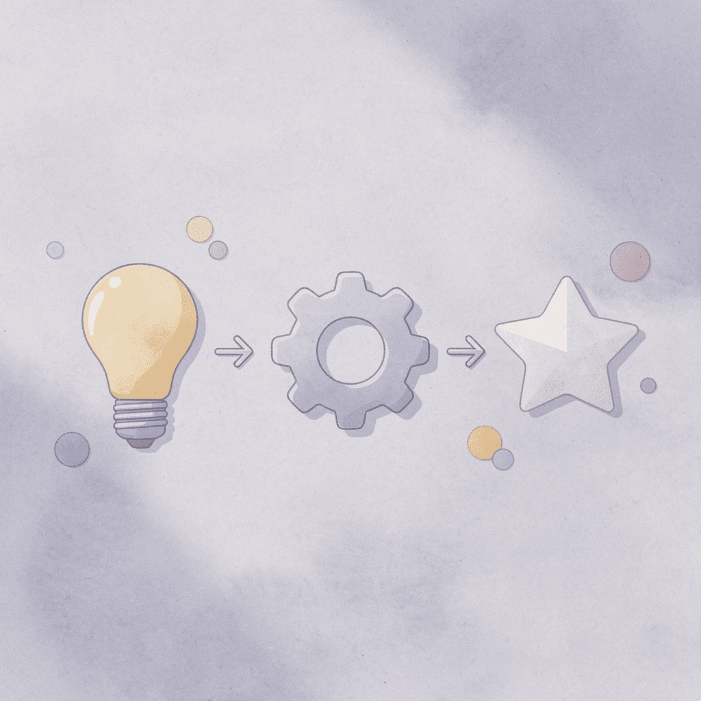 Three connected icons showing the stock issuance process flow