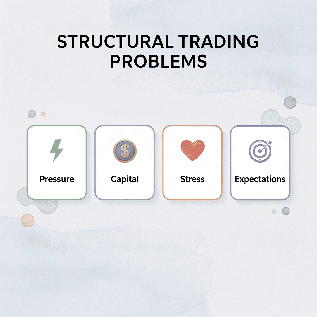 Four cards showing structural trading problems