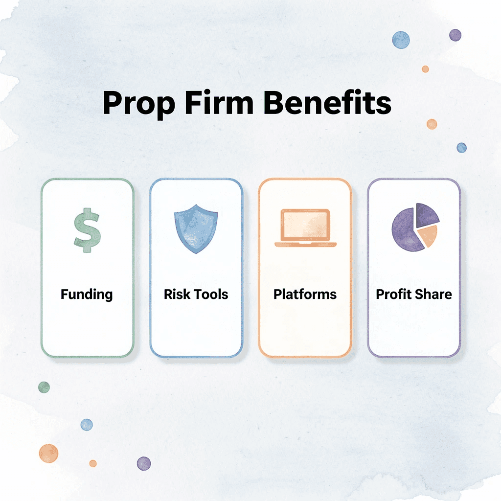Infographic showing four key prop firm benefits