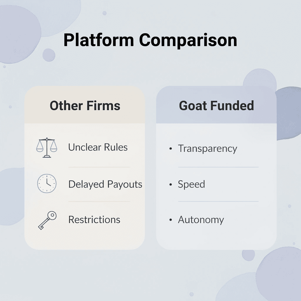 Comparison between other firms and Goat Funded Trader features