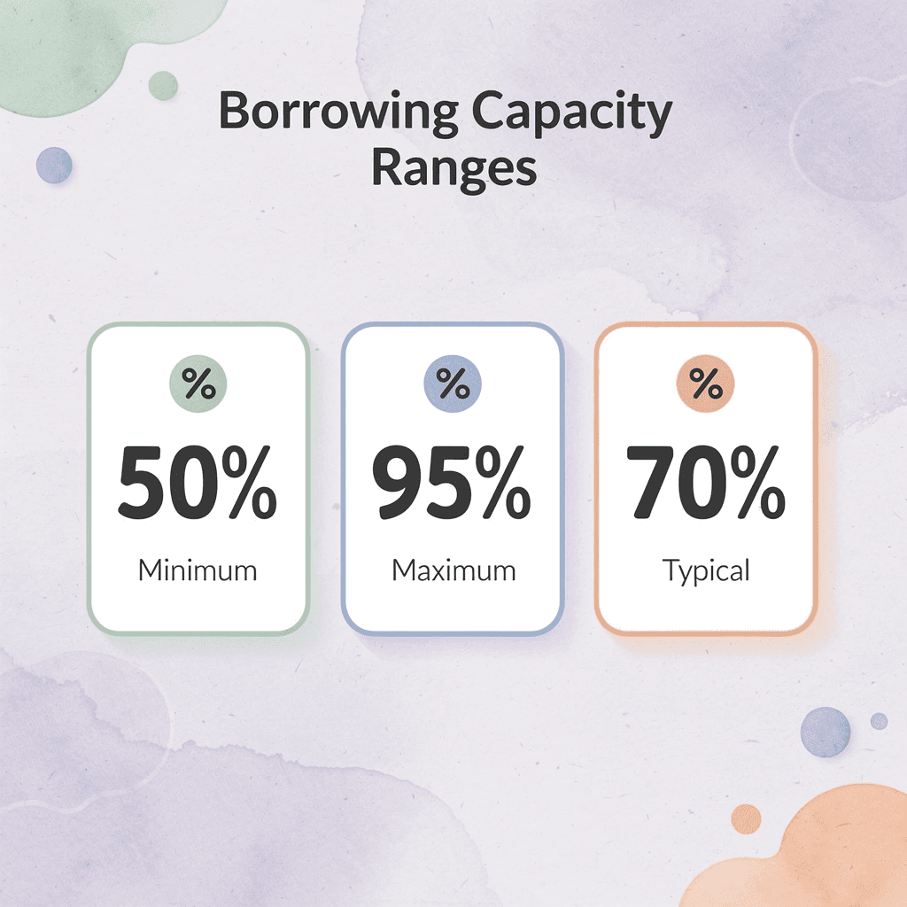 Statistics showing borrowing capacity ranges from 50% to 95% of portfolio value